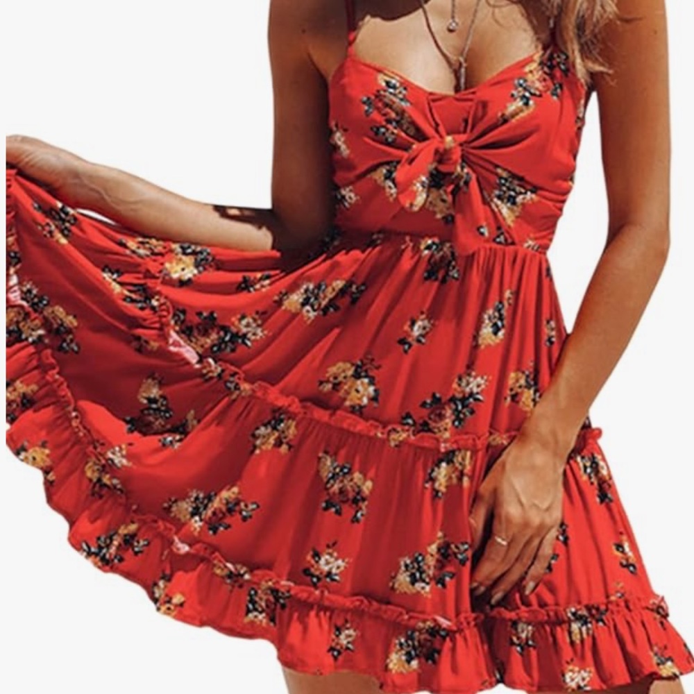 Red floral flowy sundress in a women’s size medium!